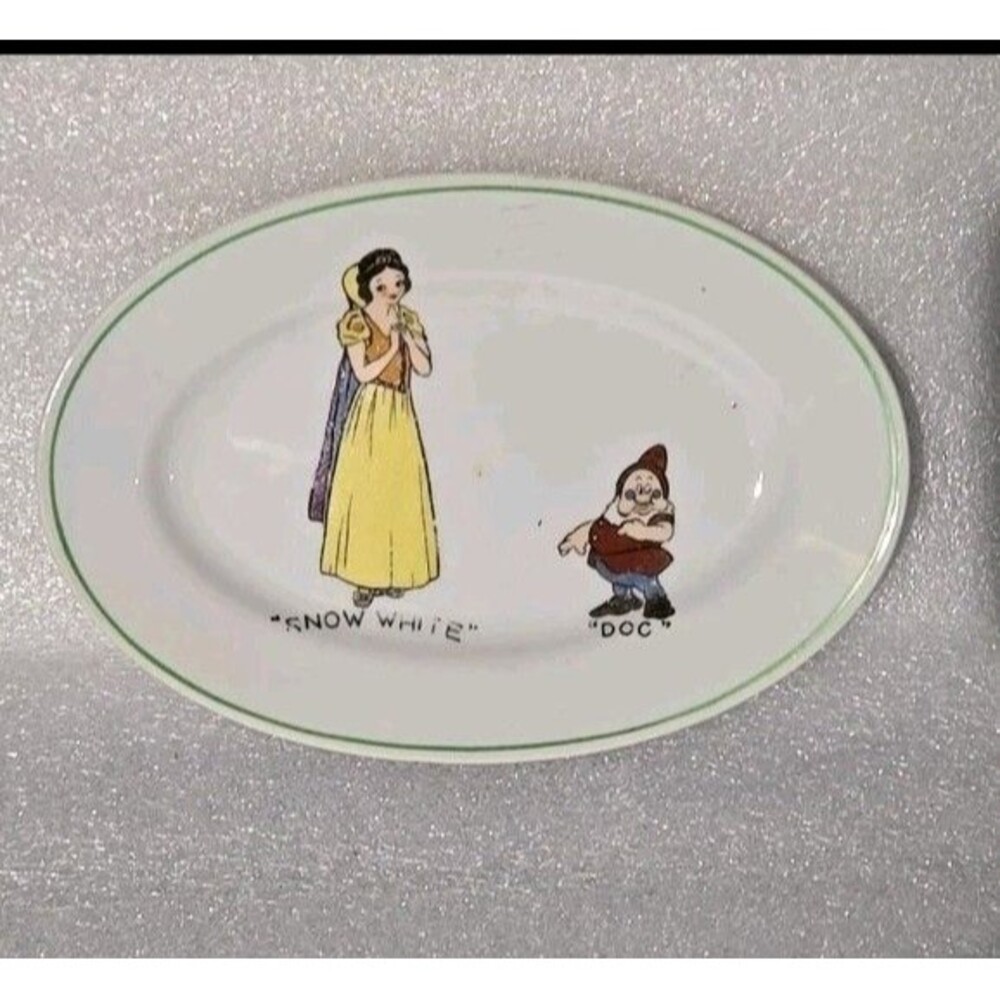 1937 Walt Disney Snow White & Doc Oval China 6" Serving Plate, Japan Antique VTG